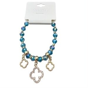 5/$25 Blossom Aqua & Gold Beaded Bracelet with Charms